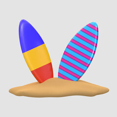 3d rendering - surf board summer 3d icon 