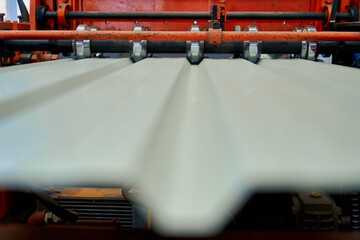 Metal sheet forming machine at the modern metalwork factory. , Old Heavy machinery
