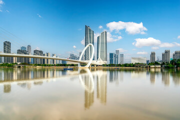 Obraz premium Street view of modern buildings in Nanjing Financial Center, China