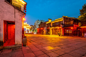 Fototapeta na wymiar Night view of Dangkou Ancient Town in Wuxi, China