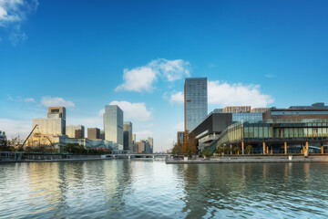 Obraz premium Street view of modern buildings in Ningbo, China