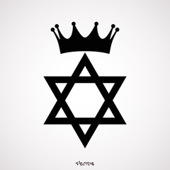 King David Logo a Crown and Jews Star Symbol. Black, simple, flat, vector icon isolated on a white background. Simple flat style.