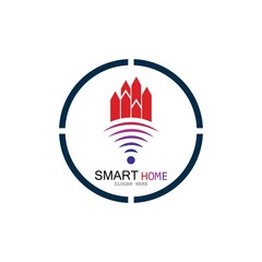 Wifi House Vector Logo.Smart City Tech Icon Vector. City Net Logo Concept Vector