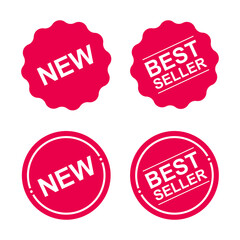Red new and best seller label. Suitable for design element of e commerce promotion, online shop banner, and best seller badge.