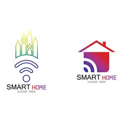 Wifi House Vector Logo.Smart City Tech Icon Vector. City Net Logo Concept Vector