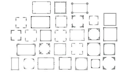 Set Black Simple Line Frame Collection Doodle Square Floral Frame Elements Vector Design Style Sketch Isolated Illustration For Banner