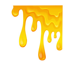 Lemon jelly or honey drops. Flowing yellow viscous liquid. Vector illustration on a white isolated background. 