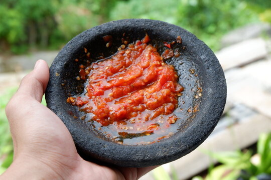 chili paste served in cobek