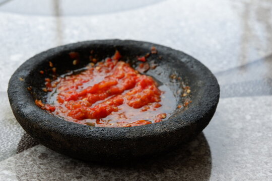 chili paste served in cobek