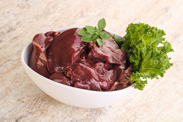 Raw chicken liver in the bowl