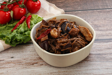Udon soba with pork and vegetables