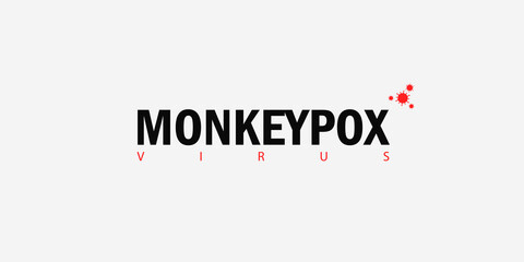 Fototapeta na wymiar Banner with white background and text in black Monkeypox Virus and with a small red virus icon. The concept of a new monkey pox virus. Vector illustration.