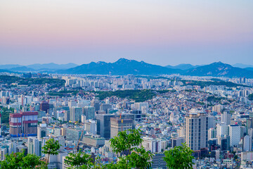 Seoul city night view taken from Namsan Mountain in Seoul, South Korea at night time