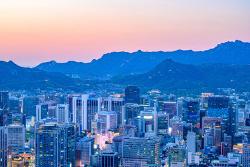 Seoul city night view taken from Namsan Mountain in Seoul, South Korea at night time