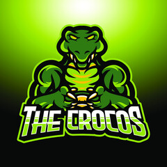 Croco, Alligator, Crocodile Gaming Logo, E-Sport Logo, Mascot, and Emblem Template Isolated Vector. Illustration Logo. Suitable for Game, Streamer, and E-Sport Team.