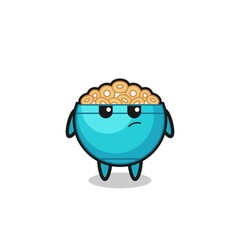 cute cereal bowl character with suspicious expression - obrazy, fototapety, plakaty