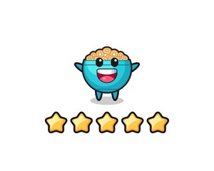 the illustration of customer best rating, cereal bowl cute character with 5 stars