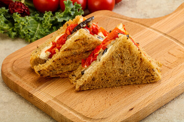 Club sandwich with eggplant and cheese