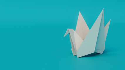 Turquoise Background with Origami Bird.