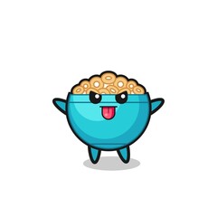 naughty cereal bowl character in mocking pose