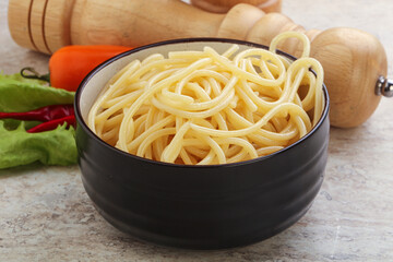 Italian pasta boiled spaghetti with oil