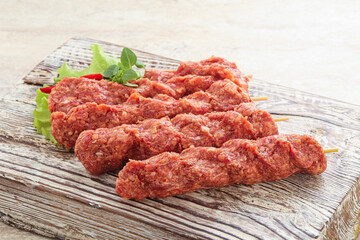 Raw beef kebab minced meat
