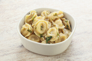 Russian boiled dumplings with meat