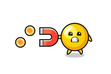 the character of egg yolk hold a magnet to catch the gold coins