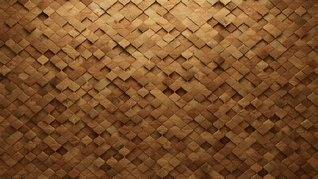 Timber, Wood Wall background with tiles. 3D, tile Wallpaper with Natural, Arabesque blocks. 3D Render