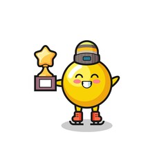 egg yolk cartoon as an ice skating player hold winner trophy