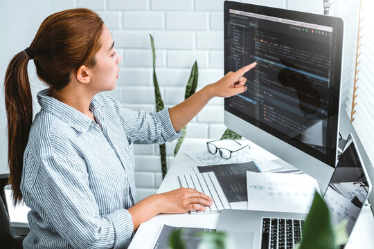 Developing programmer  Development Website design and coding technologies working in software company office