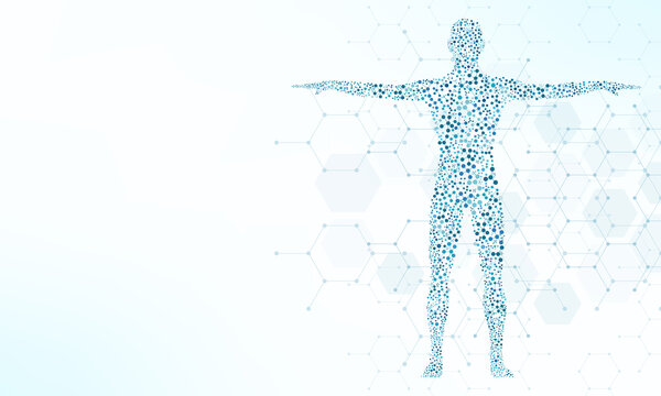 Vector illustration of the human body with structure molecules DNA. Concept and idea for medicine, healthcare medical, science, and technology