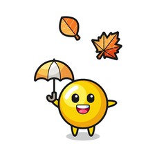 Obraz premium cartoon of the cute egg yolk holding an umbrella in autumn