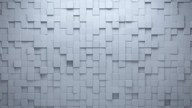 Polished, Futuristic Wall background with tiles. Square, tile Wallpaper with White, 3D blocks. 3D Render