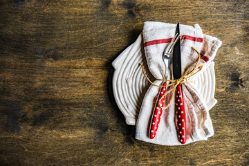 Vintage dinnerware on wooden table