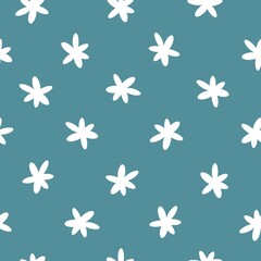 Fototapeta na wymiar Simple vintage pattern. white flowers. blue background. fashionable print for textiles, wallpaper and packaging.