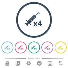 Fourth vaccine dose flat color icons in round outlines