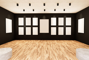 Empty room interior with white canvas in the gallery.