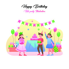 happy cartoon people having fun at birthday party vector flat illustration. The concept of friends' characters celebrating a holiday is isolated on white. Collection of festive men and woman