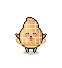 cute peanut cartoon is playing hula hoop