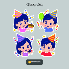 Happy Birthday Color Label Badge Sign Set Concept. Vector