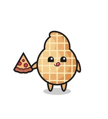 cute peanut cartoon eating pizza