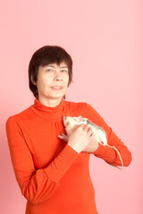woman with two domestic rats