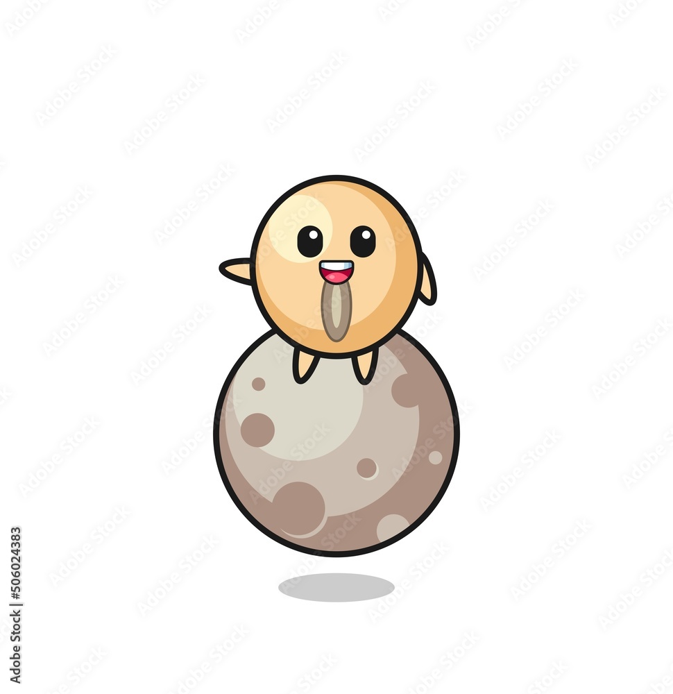 Sticker illustration of soy bean cartoon sitting on the moon