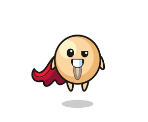 the cute soy bean character as a flying superhero