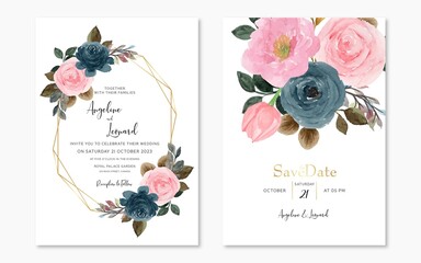 Set of Vintage  Watercolor Floral Wedding Invitation