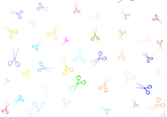 scissors abstract position with multicolour blue purple green yellow and white background