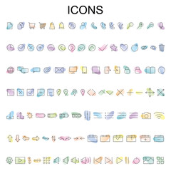 Set of icons in trendy line style on gradient background. Business, e-commerce, finance, accounting. Big set of icons. Vector illustration