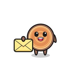 cartoon illustration of wood grain holding a yellow letter