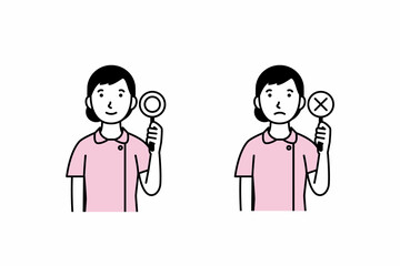 まるばつ札を持った女性看護師